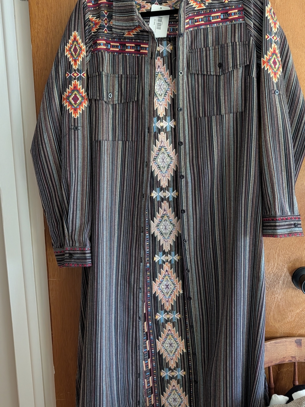 Savanna Jane Striped Utility Jacket with Multicolor Embroidered Accents